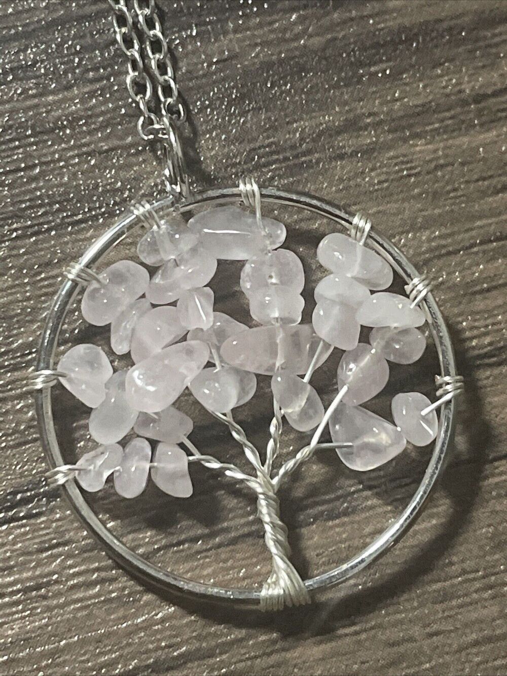 Rose Quartz Tree of Life Pendant + 20" Stainless Steel Chain